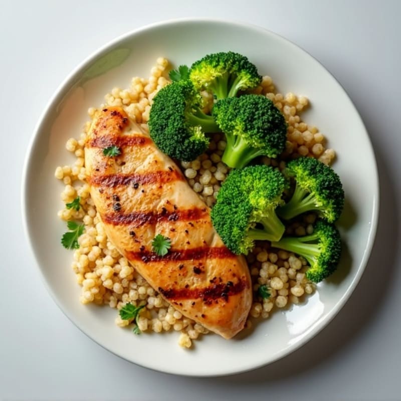 Grilled Chicken Breast with Quinoa and Steamed Broccoli