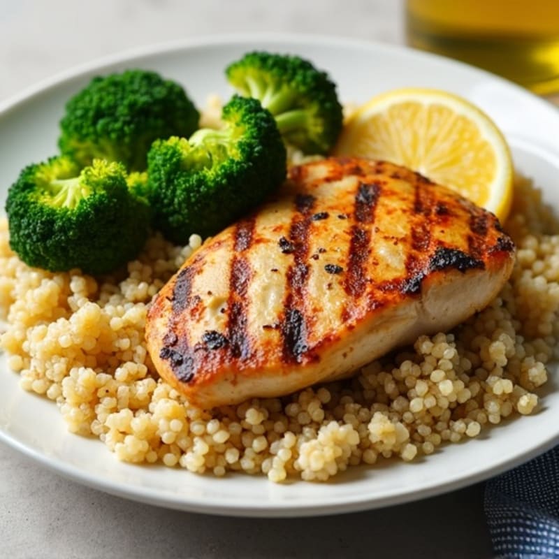 Grilled Chicken Breast with Quinoa and Roasted Broccoli
