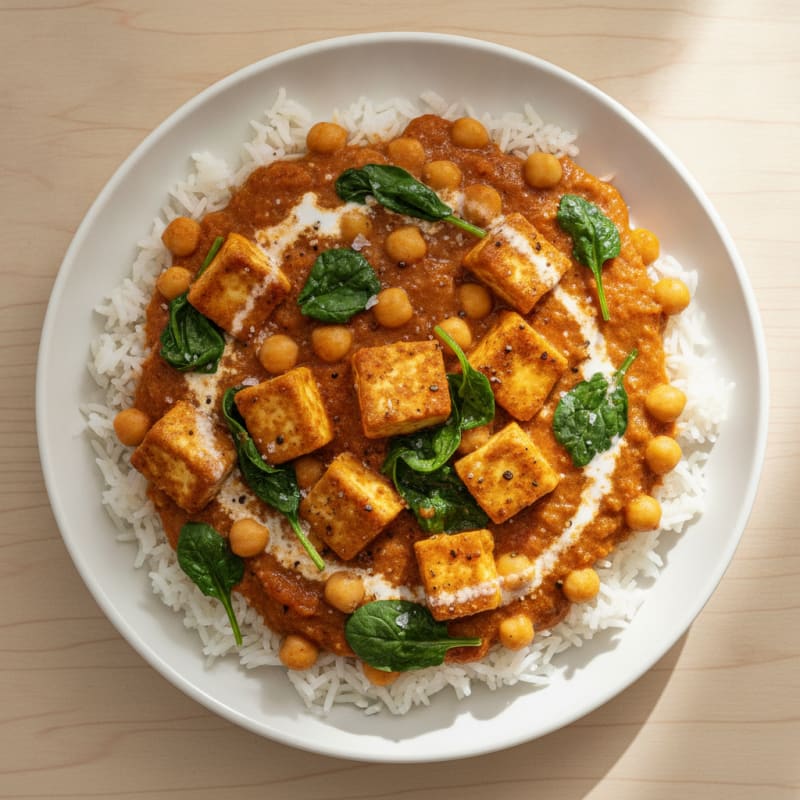 Paneer and Chickpea Curry with Basmati Rice
