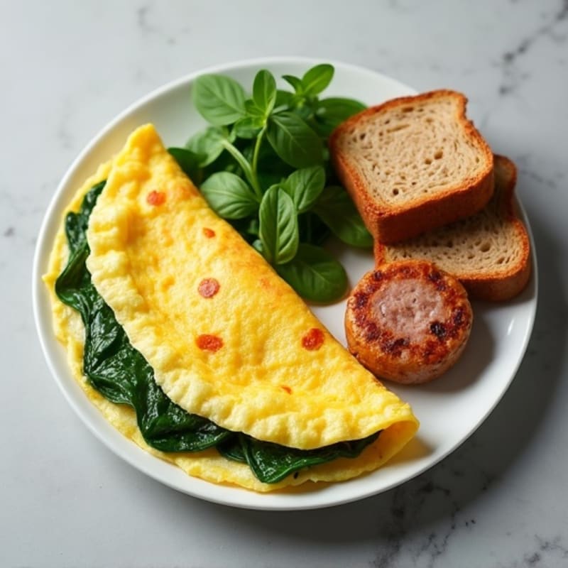 Egg White Spinach Omelette with Turkey Sausage