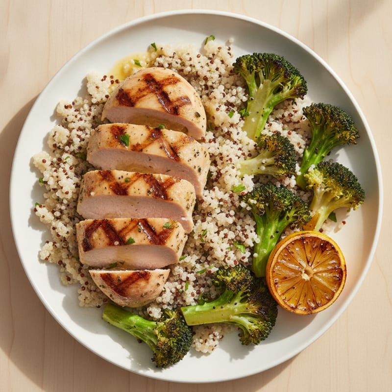 Grilled Turkey Breast with Quinoa and Roasted Broccoli