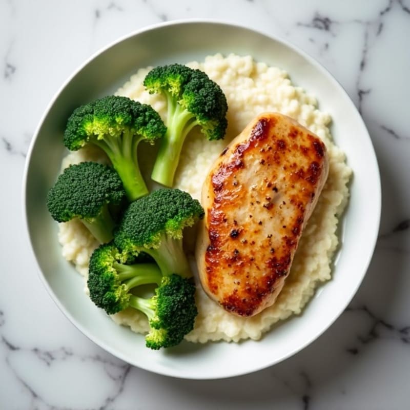 Seared Turkey Breast with Steamed Broccoli and Cauliflower Mash