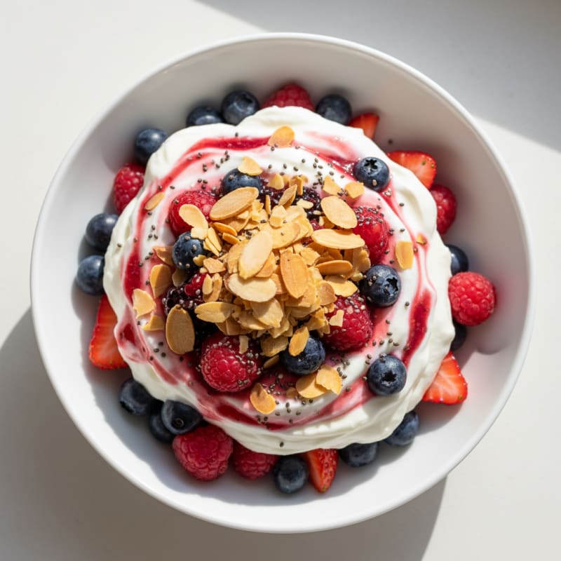 Greek Yogurt Protein Parfait with Mixed Berries and Almonds