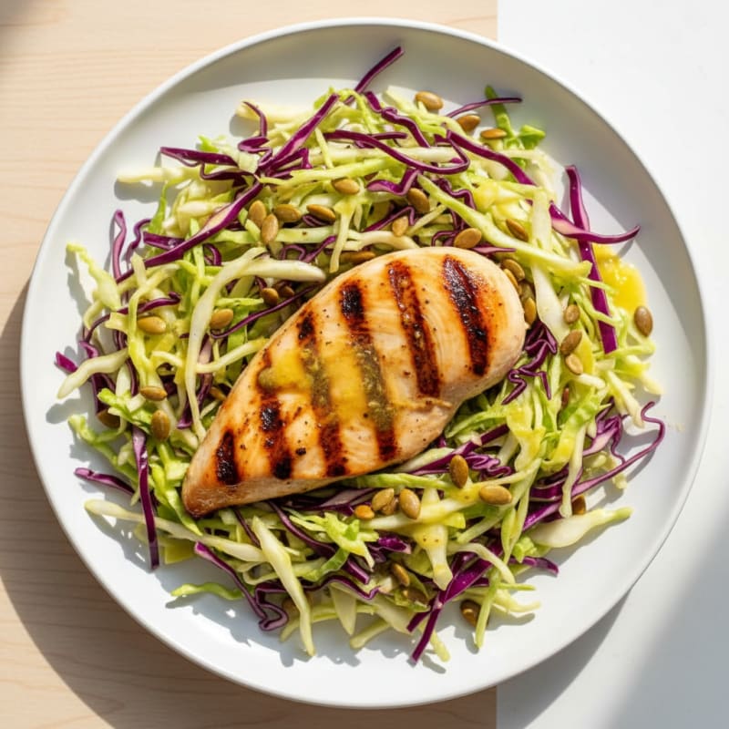 Grilled Chicken Breast with Crunchy Cabbage Slaw and Lemon Vinaigrette