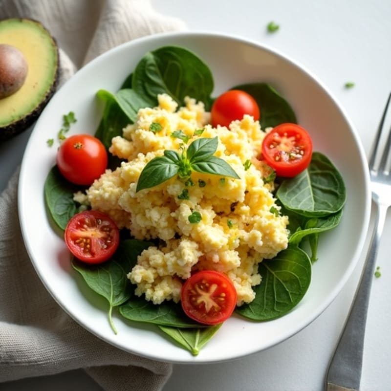 Cottage Cheese Scramble with Spinach and Cherry Tomatoes