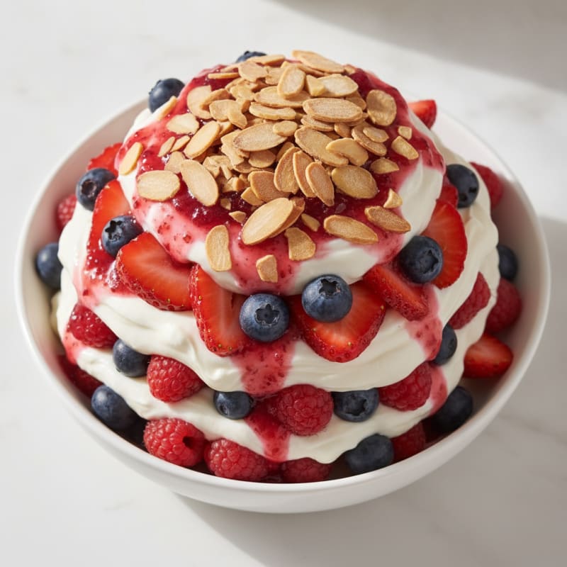 Greek Yogurt Protein Parfait with Mixed Berries and Almonds