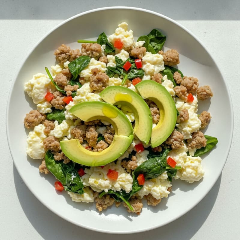 Egg White Scramble with Turkey Sausage and Spinach