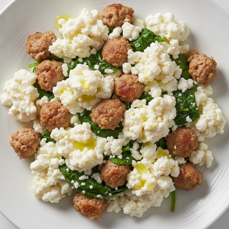 Egg White and Turkey Sausage Scramble with Cottage Cheese