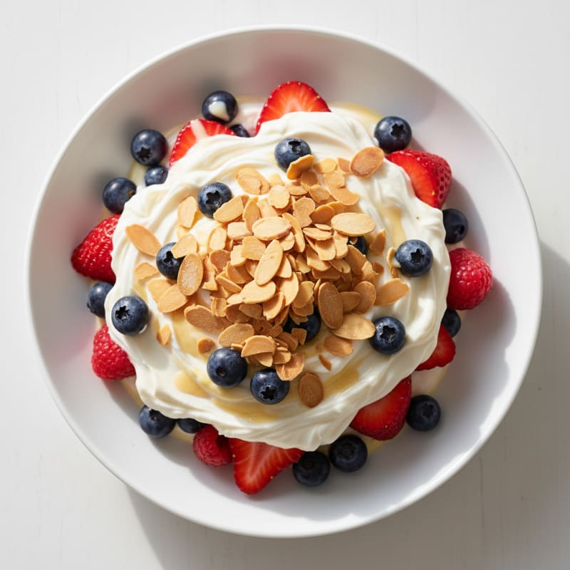 High-Protein Greek Yogurt Parfait with Mixed Berries and Almonds