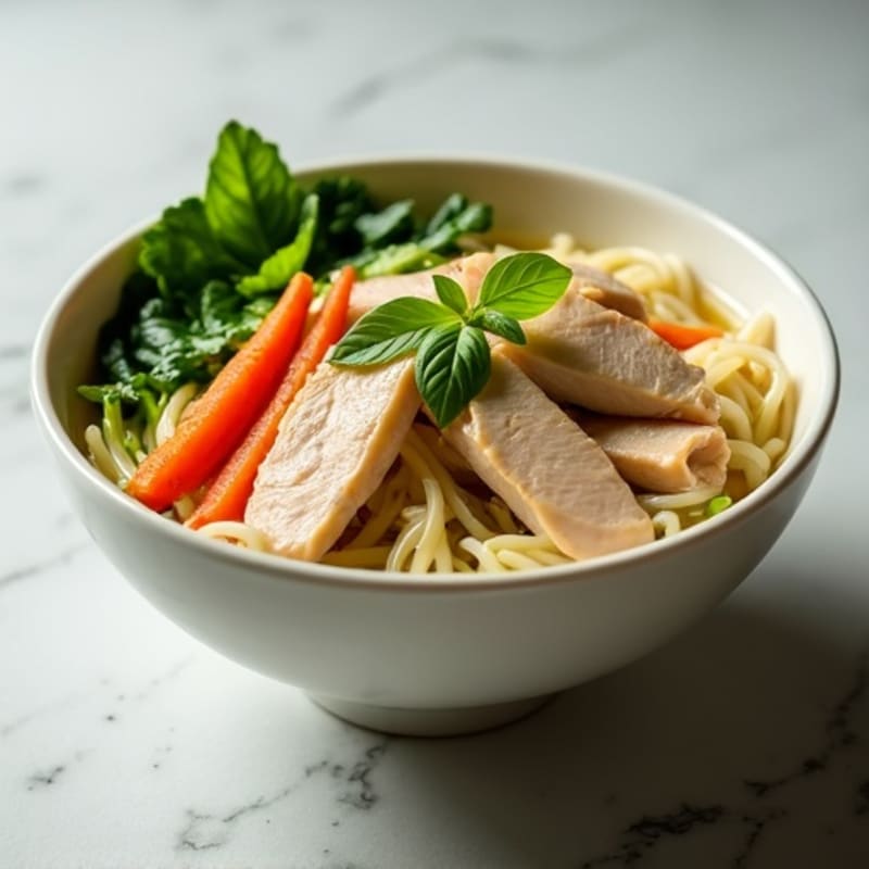 Aromatic Chicken and Silky Rice Noodle Soup with Fresh Herbs