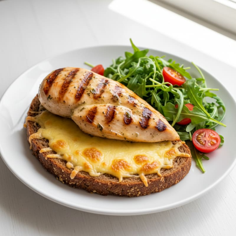 Grilled Chicken with German-Style Bread and Low-Fat Cheese