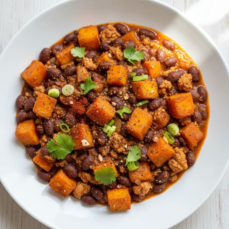 Roasted Sweet Potato and Black Bean Chili