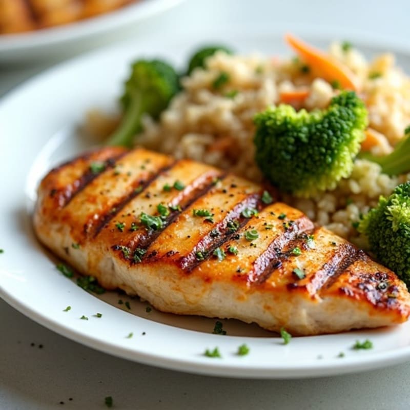 Grilled Chicken Breast with Quinoa and Crunchy Broccoli Slaw