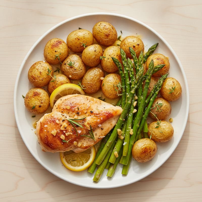 Garlic Herb Roasted Chicken with Asparagus