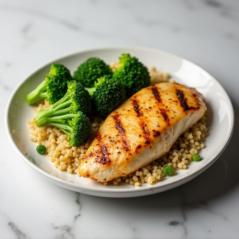 Grilled Lemon Garlic Chicken Breast with Quinoa and Steamed Broccoli