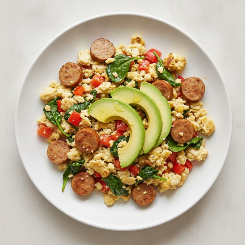 Egg White Veggie Scramble with Turkey Sausage