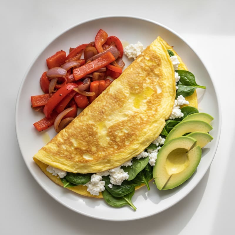 Cottage Cheese and Spinach Protein Omelet with Sautéed Veggies