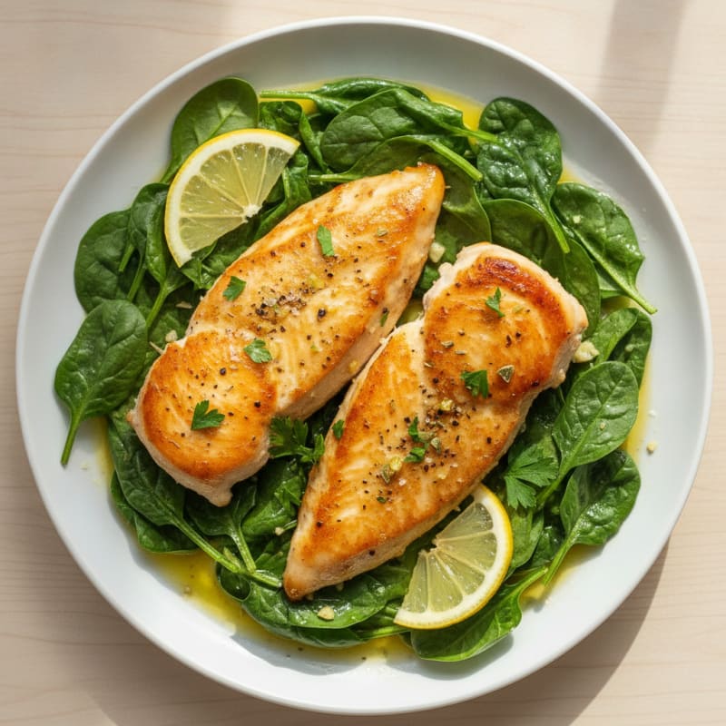 Lemon Herb Chicken with Sautéed Spinach
