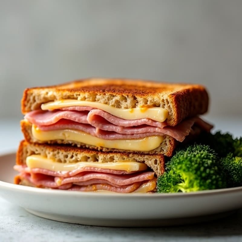 Crispy Ham and Swiss Whole Wheat Melt with Roasted Broccoli