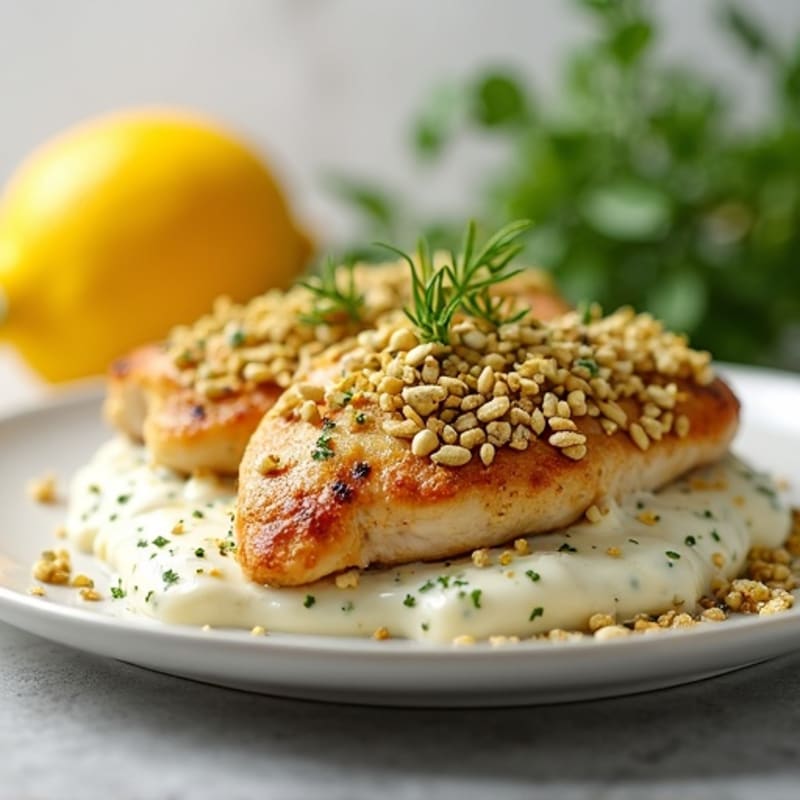 Creamy Lemon Herb Chicken with Crispy Seed Crumble