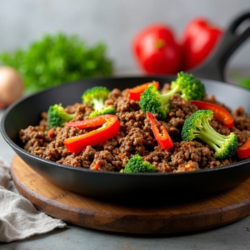 Lean Ground Beef Skillet with Crispy Broccoli and Bell Peppers