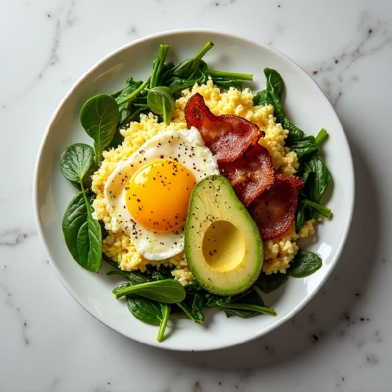 Cottage Cheese Scramble with Spinach and Turkey Bacon