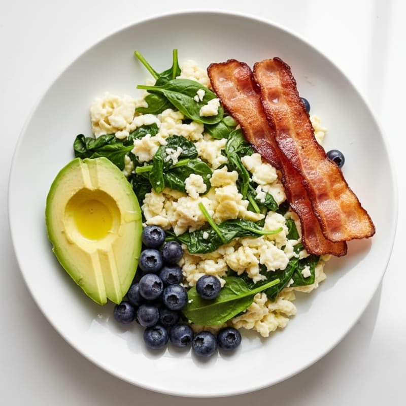 Egg White Scramble with Baby Spinach and Turkey Bacon