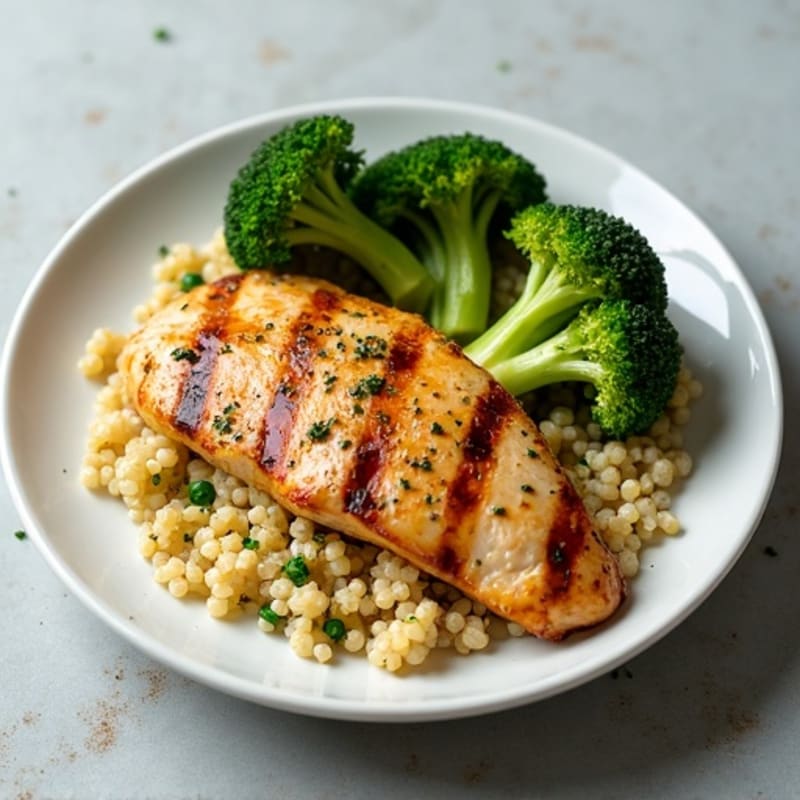 Grilled Chicken Breast with Roasted Broccoli and Quinoa