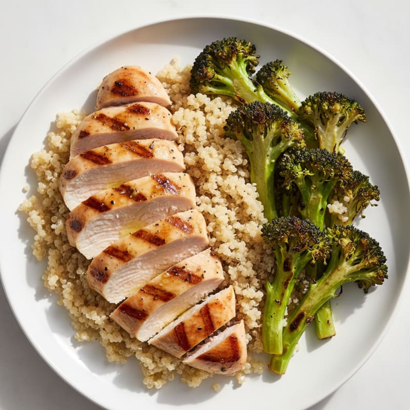 Grilled Chicken Breast with Quinoa and Roasted Broccoli