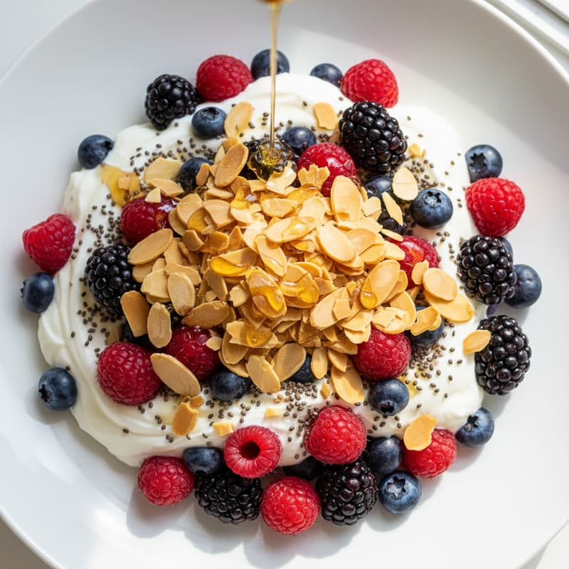 Greek Yogurt Parfait with Mixed Berries and Almond Crunch