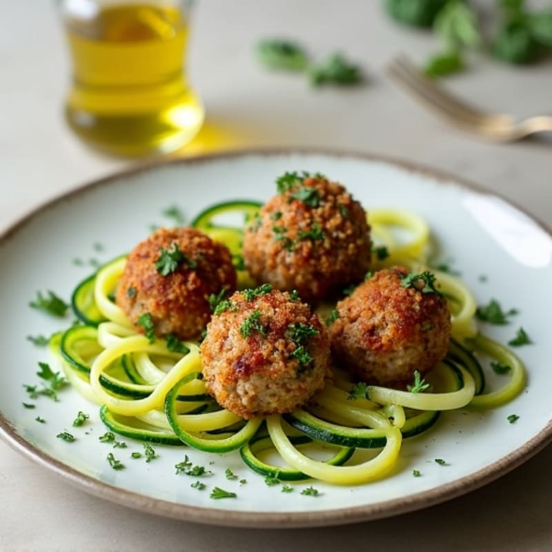Herb-Crusted Lean Turkey Meatballs with Zucchini Noodles