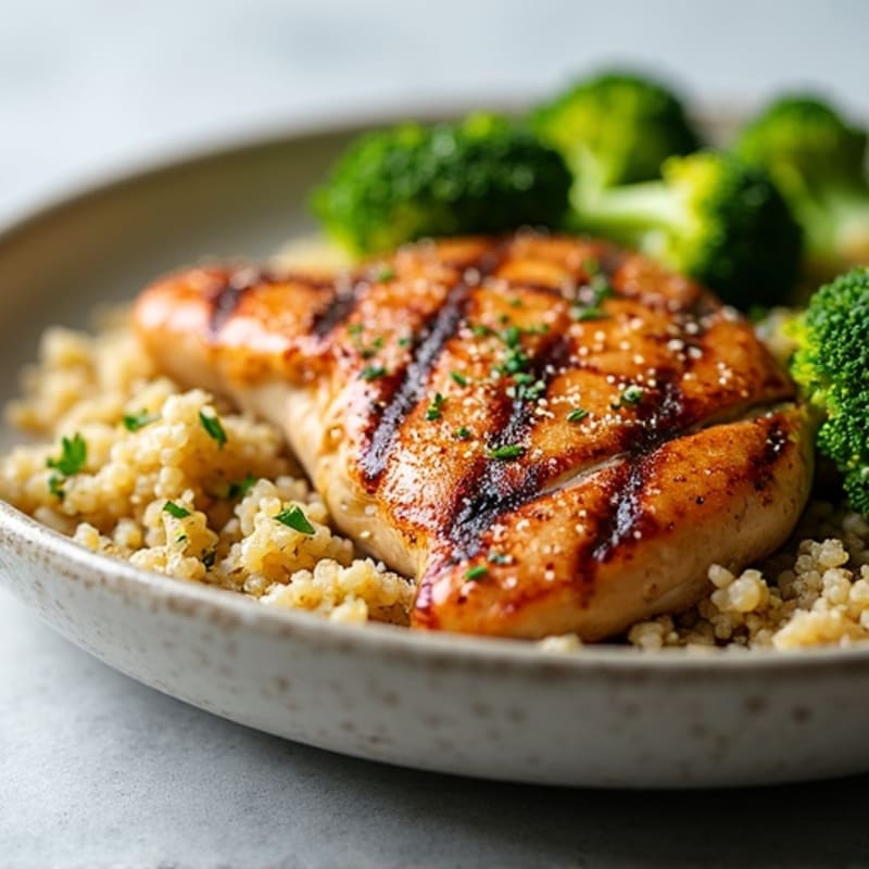 Grilled Chicken Breast with Quinoa and Roasted Broccoli