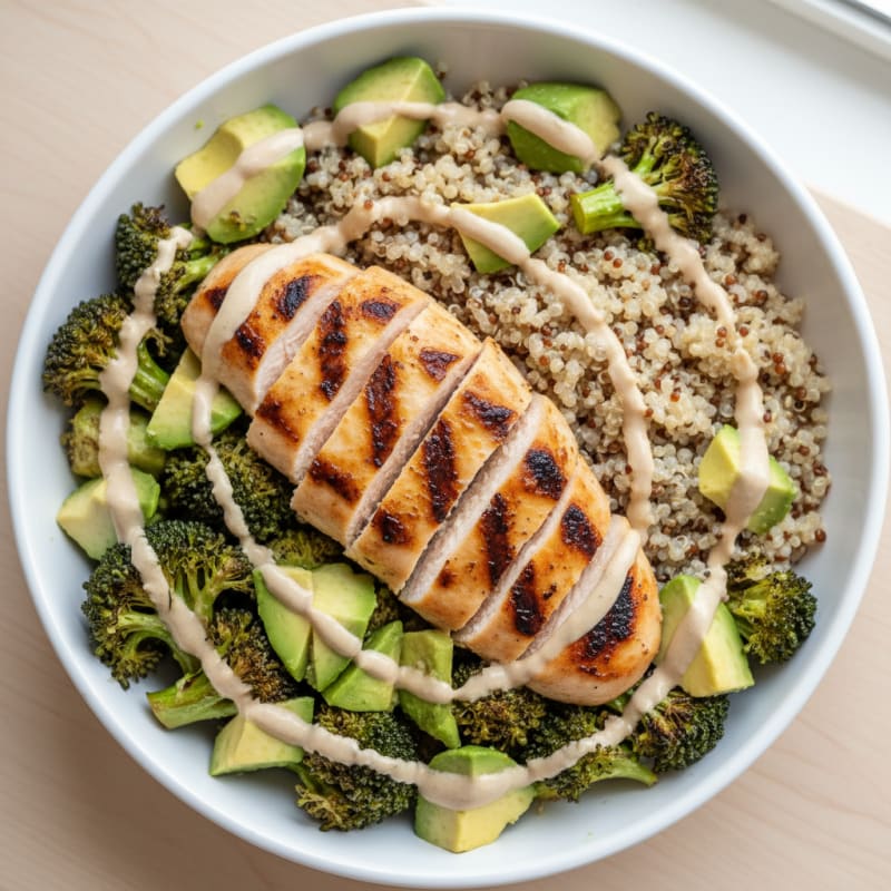 Grilled Chicken and Quinoa Power Bowl with Roasted Broccoli