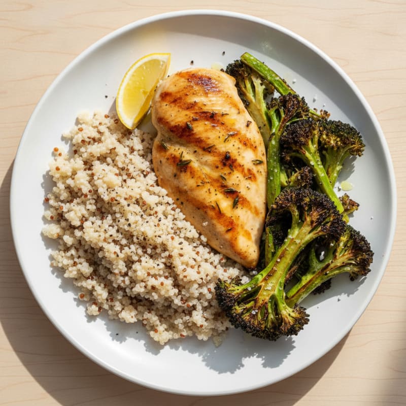 Grilled Chicken Breast with Quinoa and Roasted Broccoli