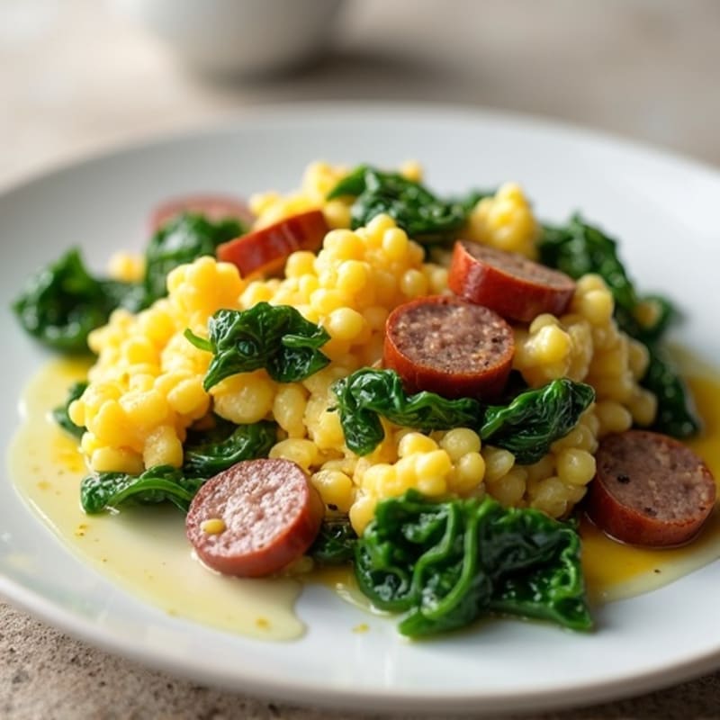 Egg White Scramble with Turkey Sausage and Sautéed Spinach