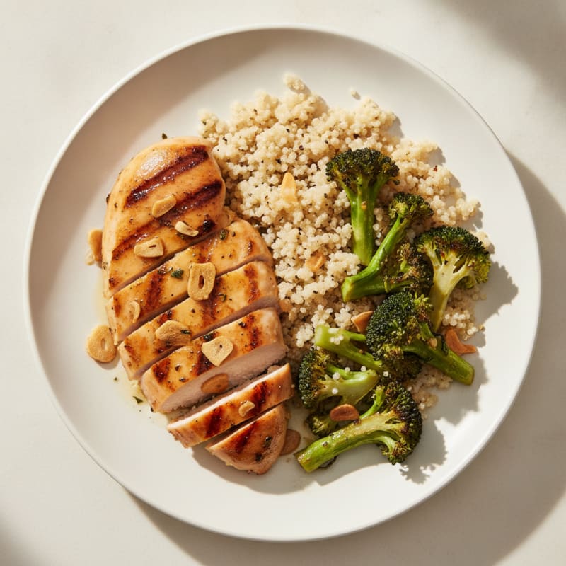 Grilled Chicken Breast with Quinoa and Roasted Broccoli