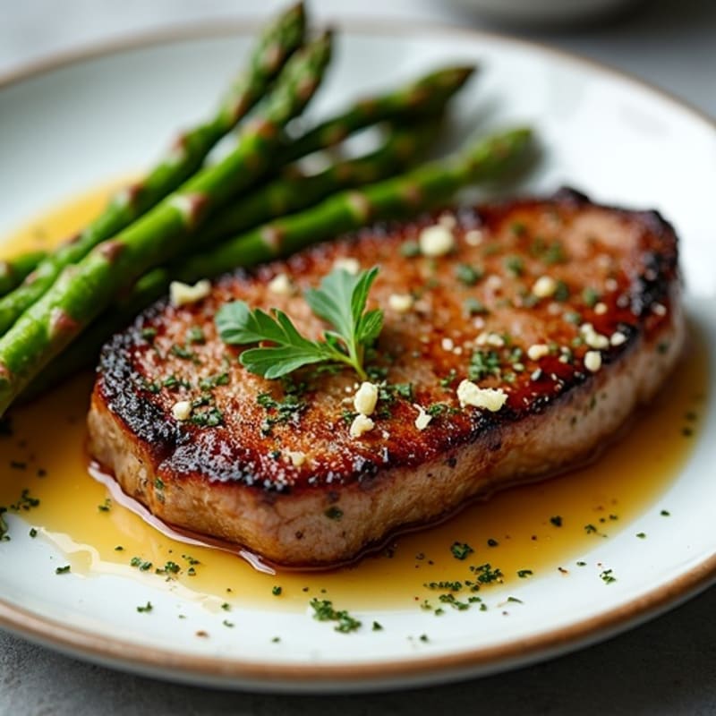 Seared Garlic Herb Rumsteak with Crispy Roasted Asparagus