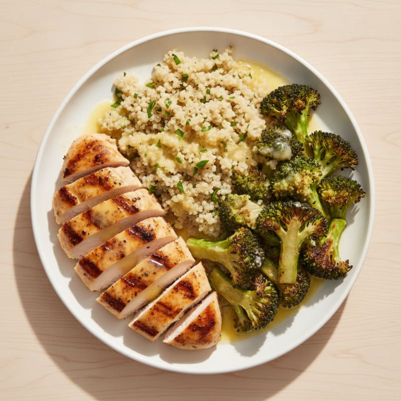 Grilled Chicken Breast with Quinoa and Roasted Broccoli