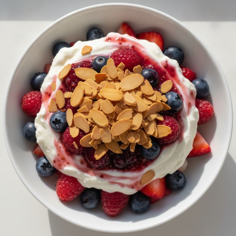 Greek Yogurt Protein Parfait with Mixed Berries and Almonds