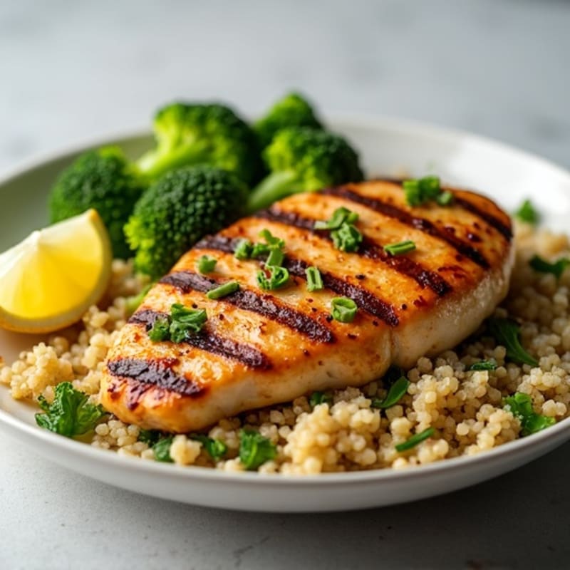 Grilled Chicken Breast with Quinoa and Steamed Broccoli