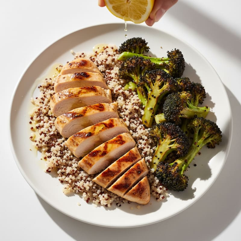 Grilled Chicken Breast with Quinoa and Roasted Broccoli