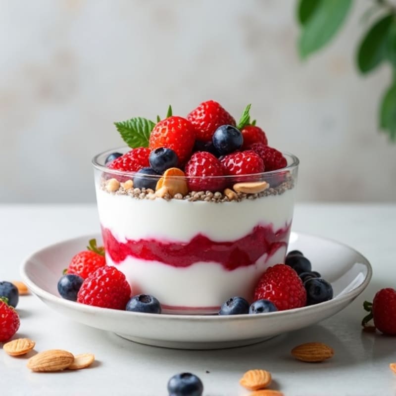 Greek Yogurt Protein Parfait with Mixed Berries and Almonds