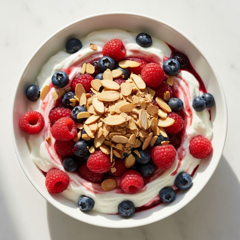Greek Yogurt Protein Parfait with Mixed Berries and Almonds