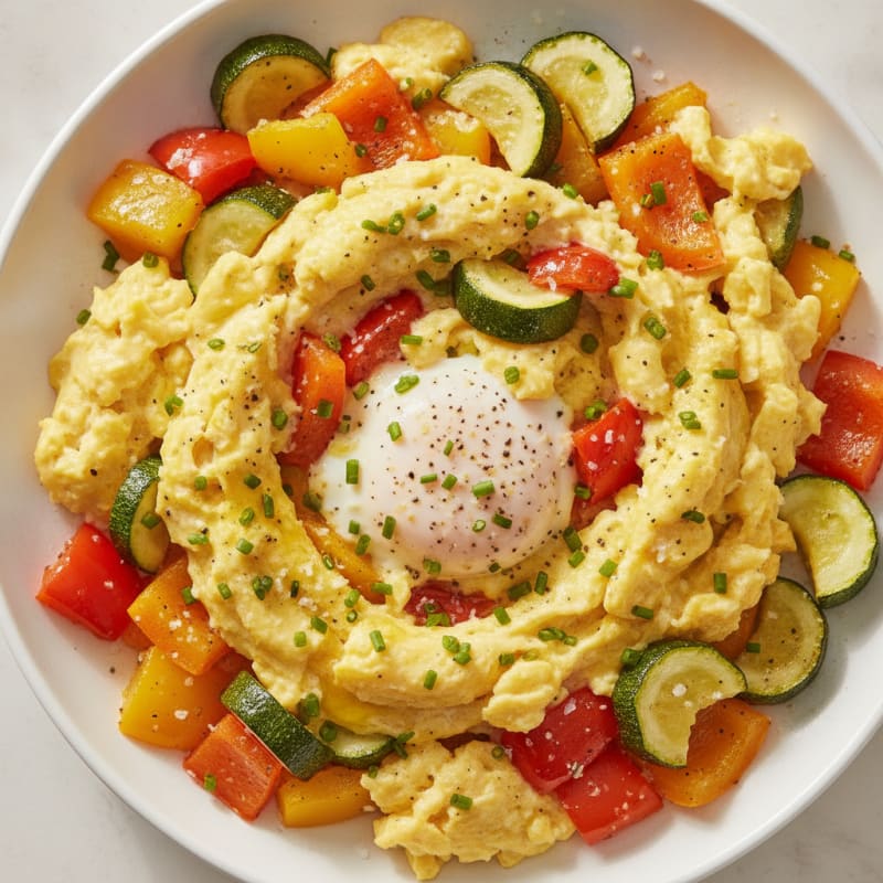 Hearty Scrambled Eggs with Roasted Vegetables