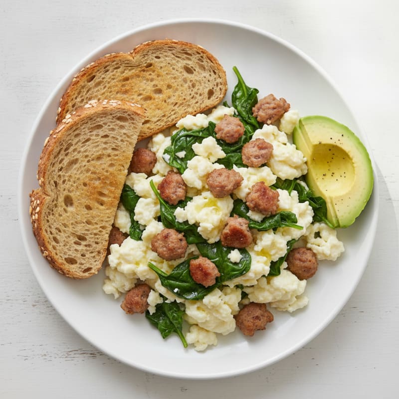 Egg White and Turkey Sausage Scramble with Spinach