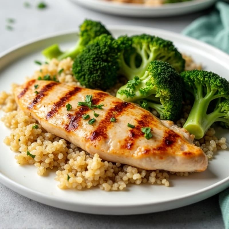 Grilled Chicken Breast with Roasted Broccoli and Quinoa