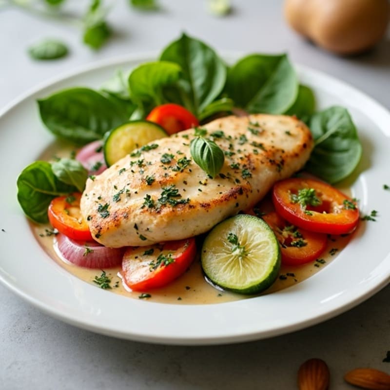 Creamy Coconut Herb Chicken with Fresh Vegetables