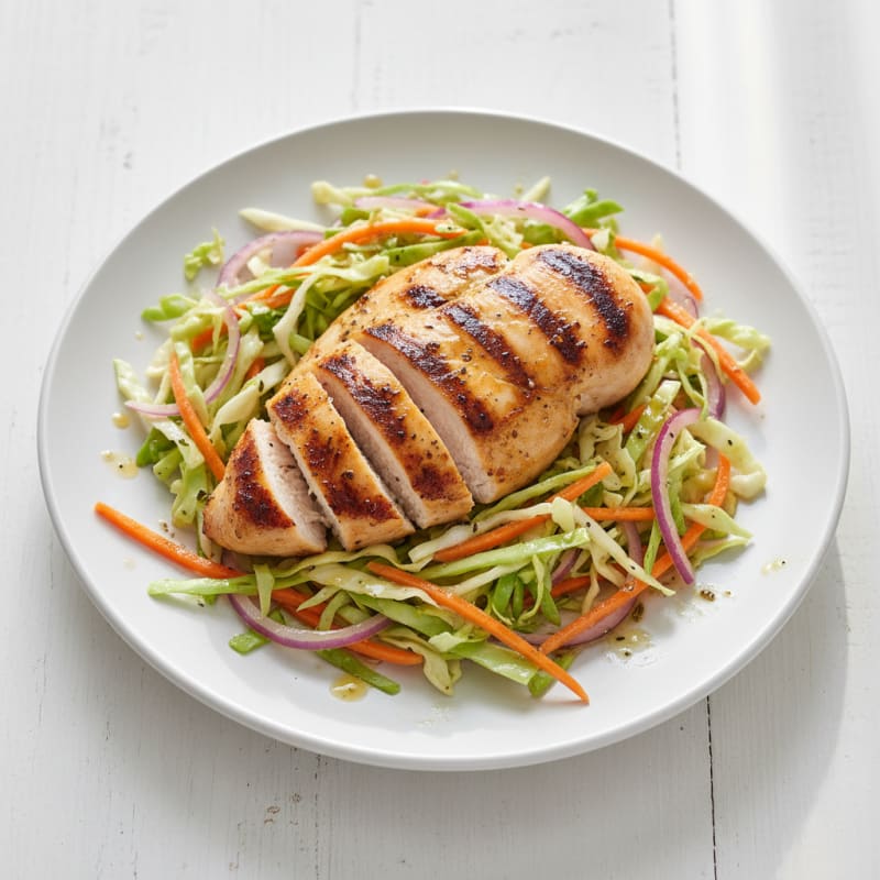 Grilled Chicken Breast with Crunchy Cabbage Slaw