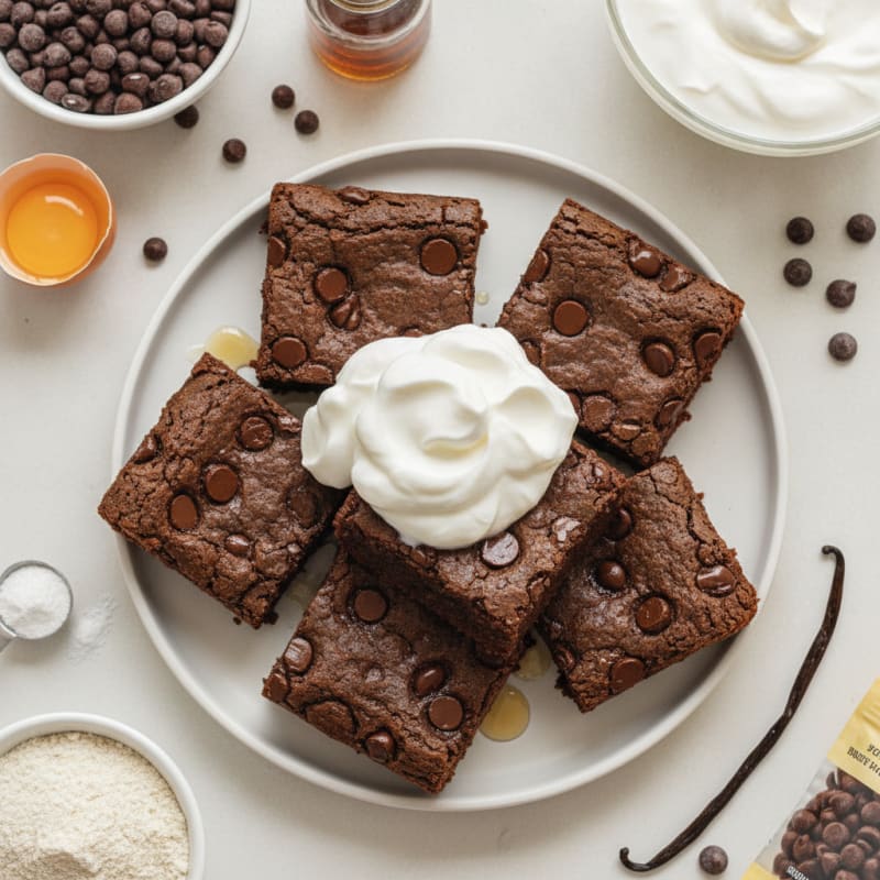 Protein Chocolate Bean Brownie with Whipped Greek Yogurt