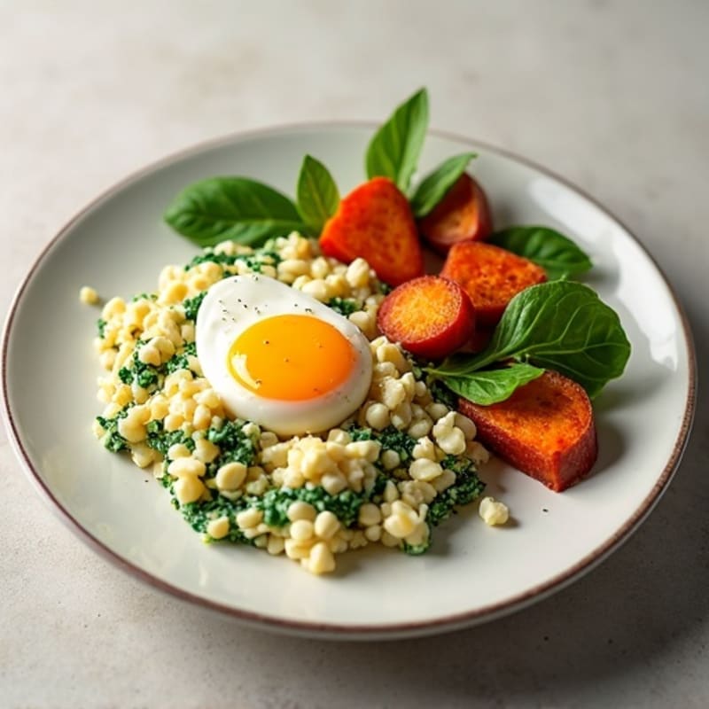 Egg White and Spinach Scramble with Roasted Sweet Potato